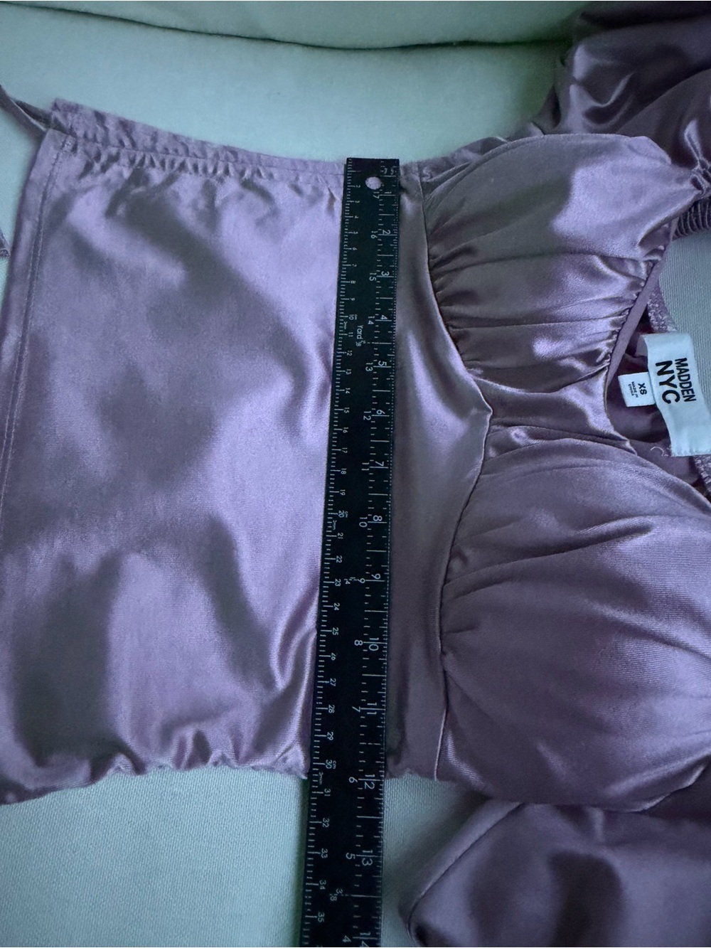Corset Emma Mauve/ Purple Satin Puff-Sleeve Blouse by Madden NYC Size XS - Picture 12 of 15